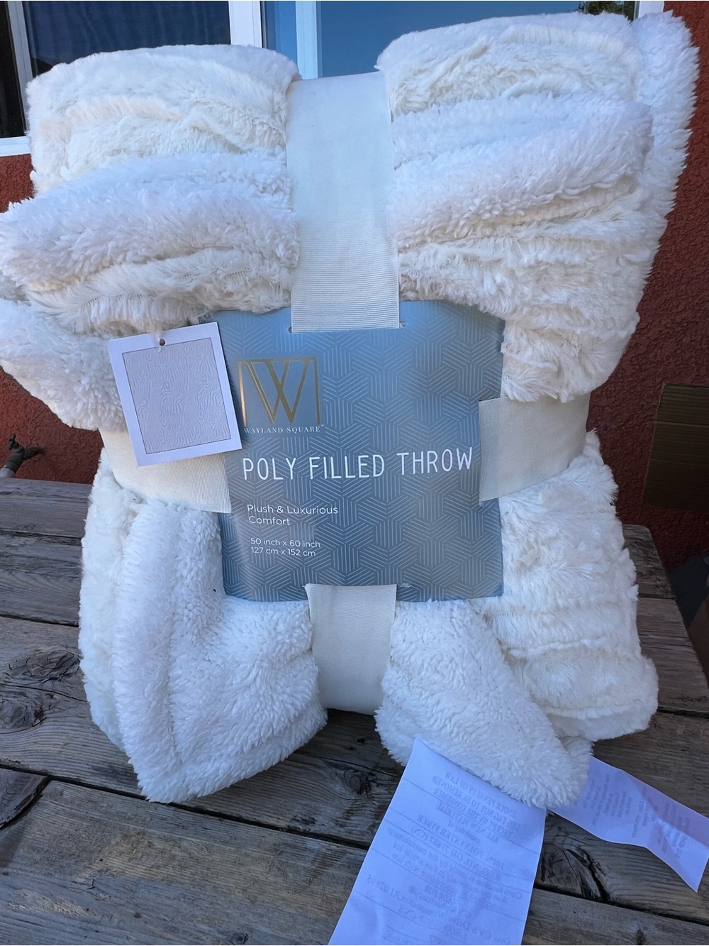 NWT Wayland Square Poly Filled Plush Throw - Cream